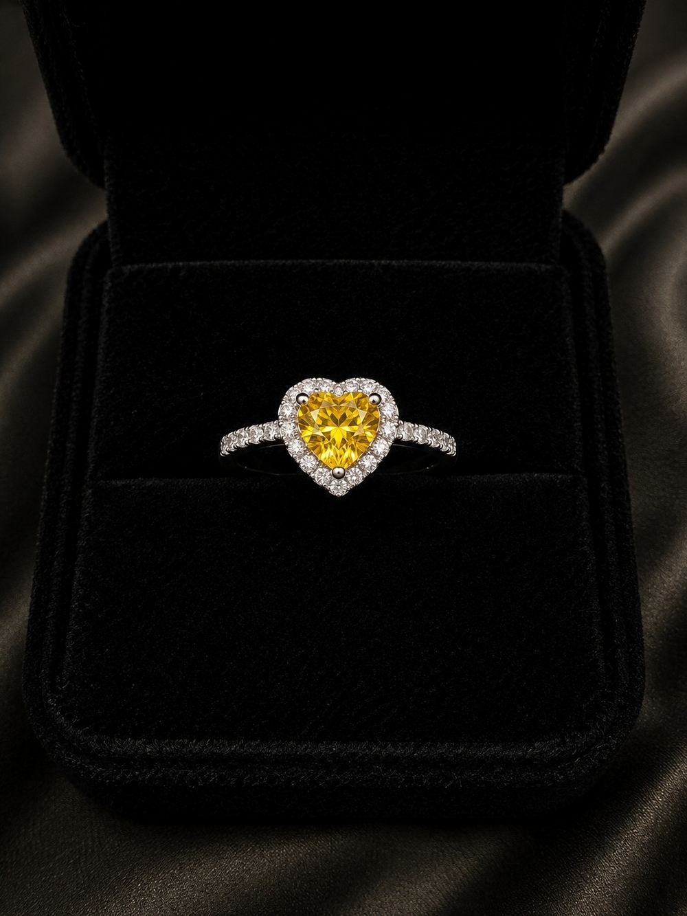 Yellow And Silver Framed Heart Cubic Zirconia Ring Size 10!